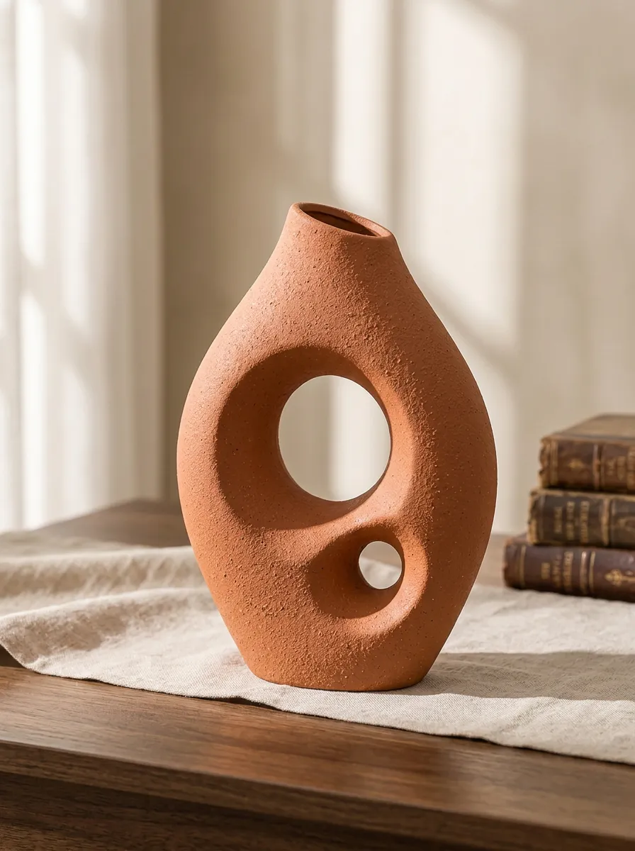 Modern Minimalist Terracotta Hollow Abstract Ceramic Vase