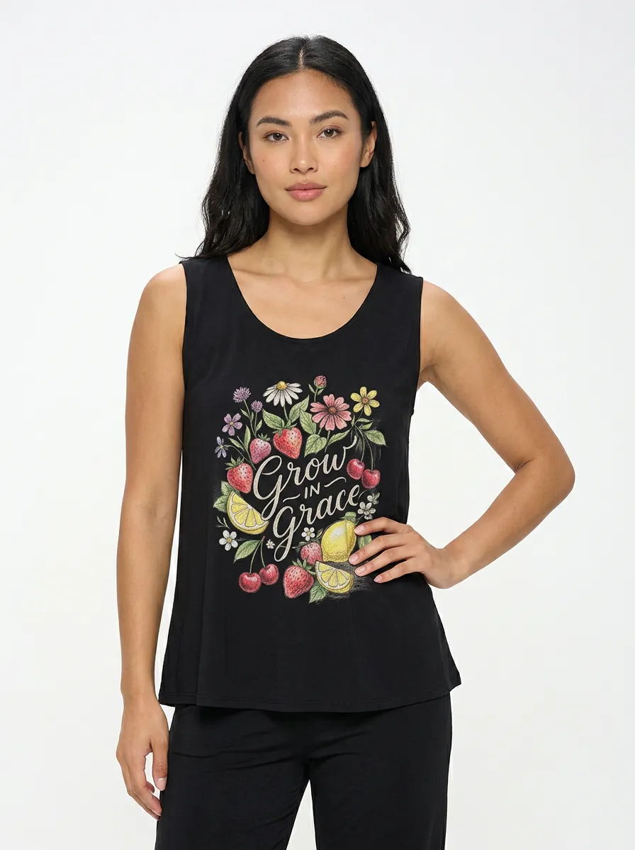 Women's Strawberry Lemon Floral Printed Tank Top