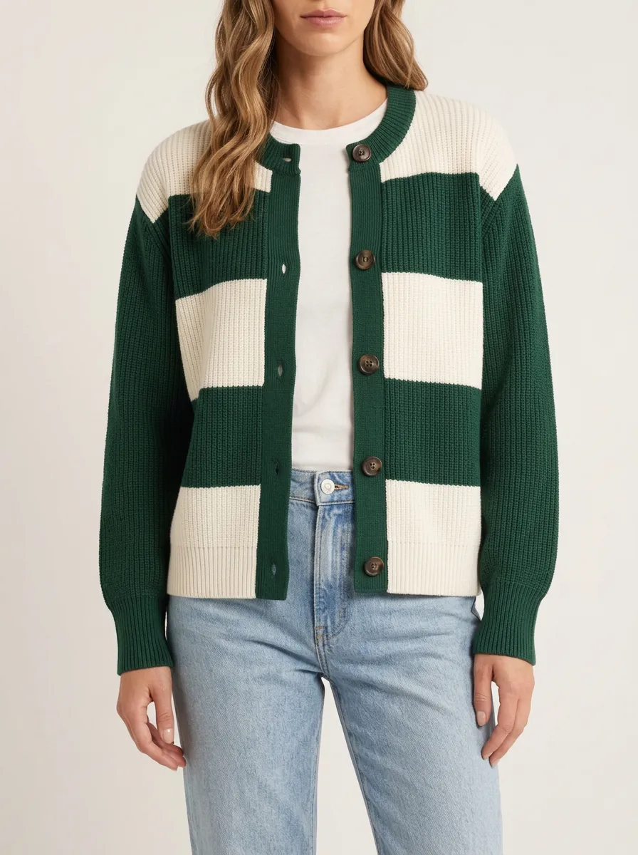 Layered Distinctive Rugby Striped Knit Cardigan