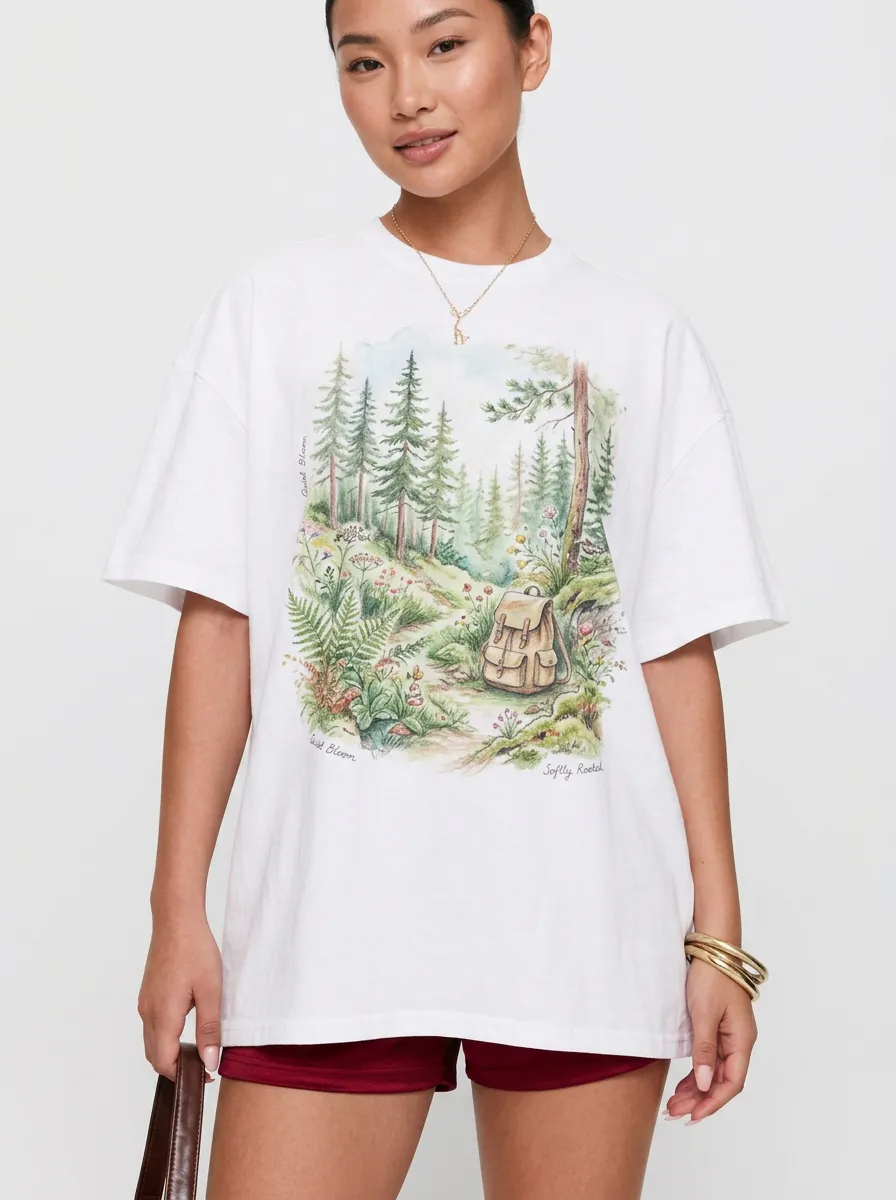 Women's Nature Hiking Lover Forest Backpack Printed T-shirt