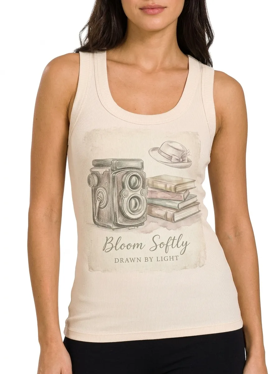 Women's Vintage Photography Lover Camera Books Printed Tank Top