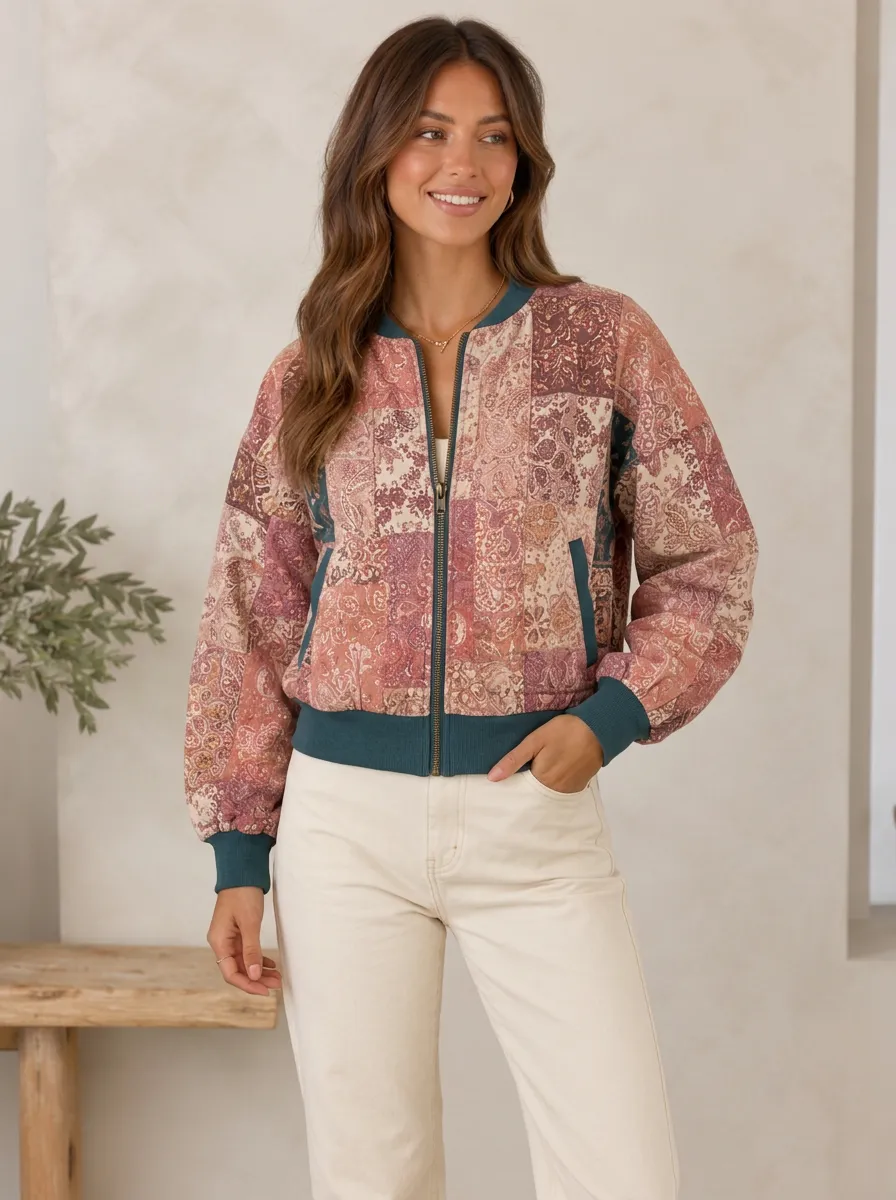 Women's Bohemian Paisley Patchwork Quilted Jacket