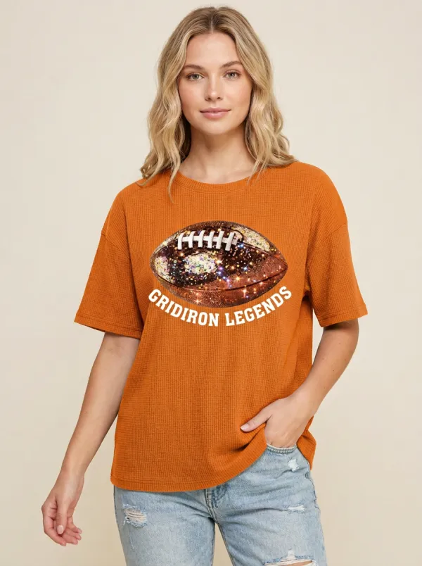 Women's Football Fan Gridiron Legends Glitter Ball Printed T-shirt
