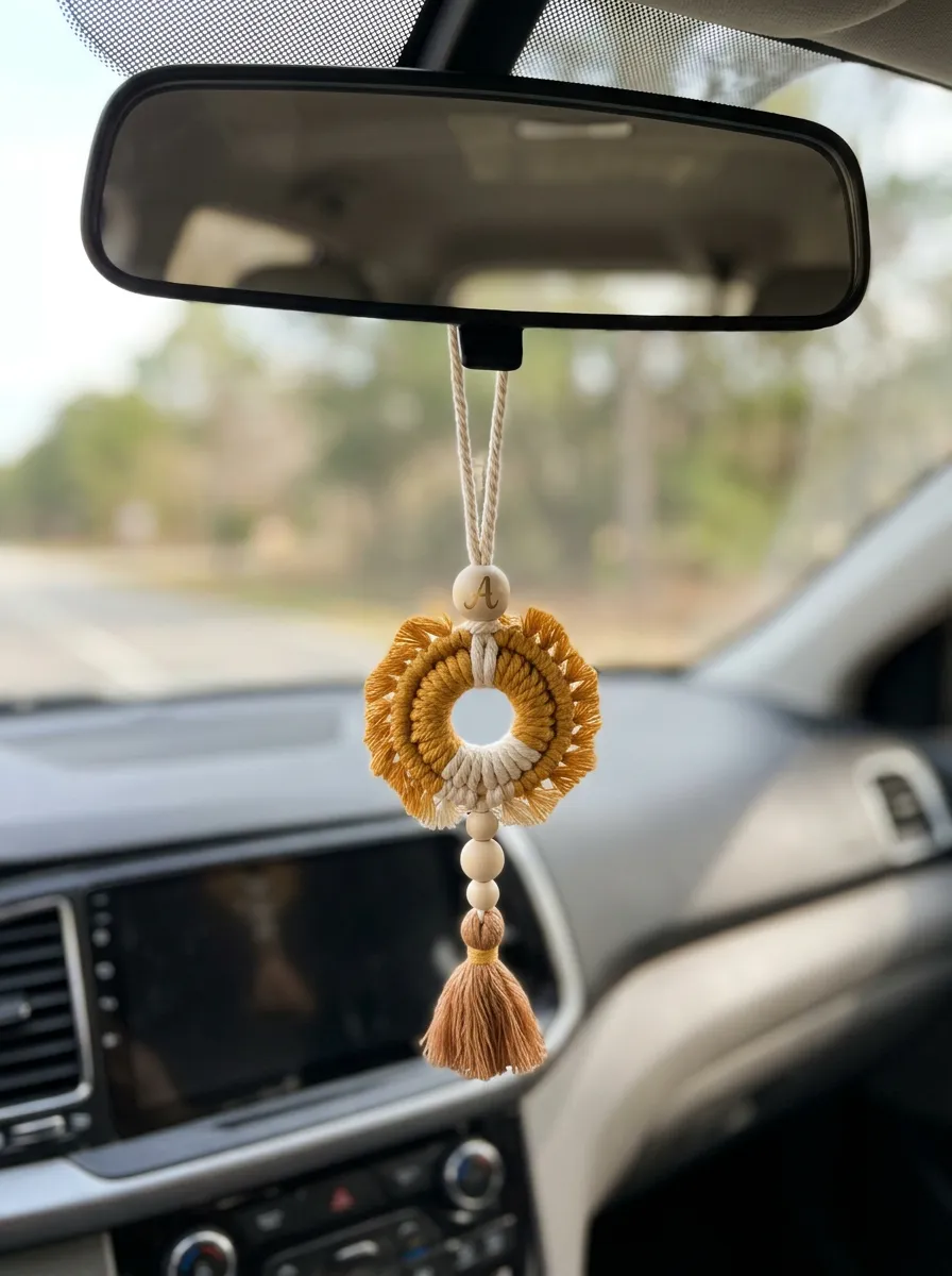 Refined Macrame Tassel Rearview Mirror Hanging Ornament