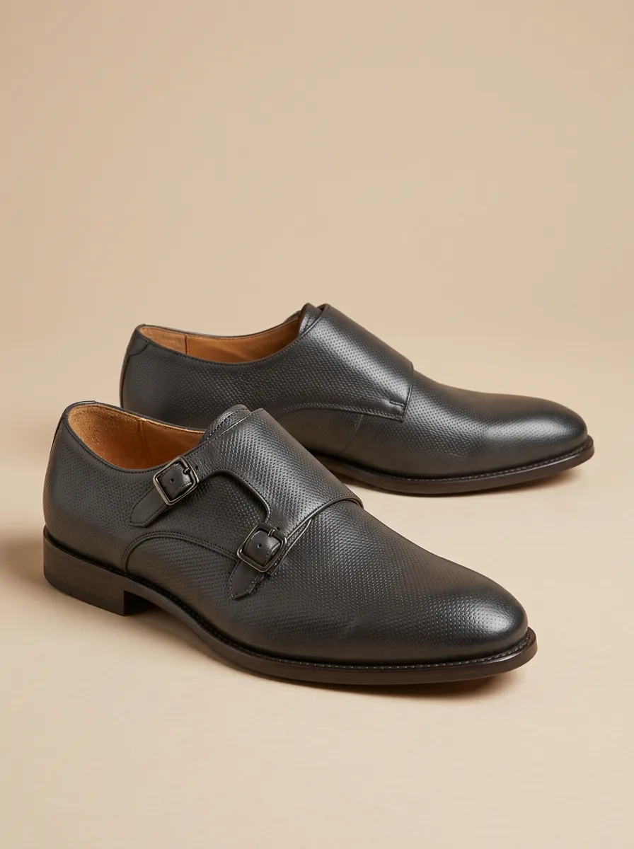 Men's Business Formal Perforated Leather Double Monk Strap Shoes