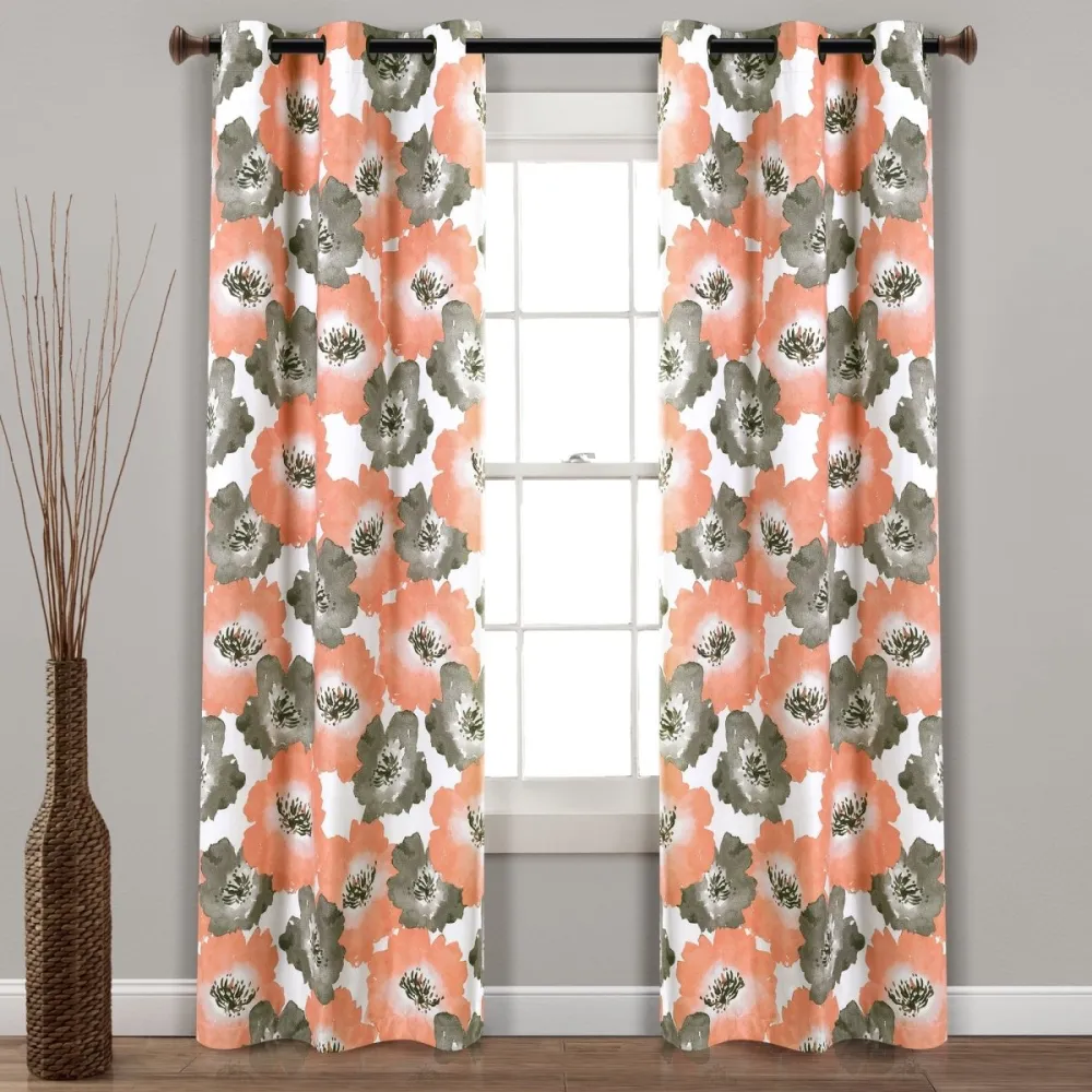 Farmhouse Floral Full Blackout Grommet Curtain Panel Set