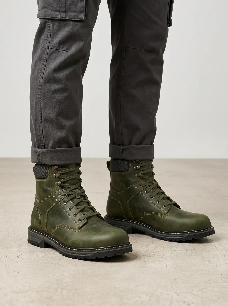 Unisex Leather Waterproof Print Work Boots