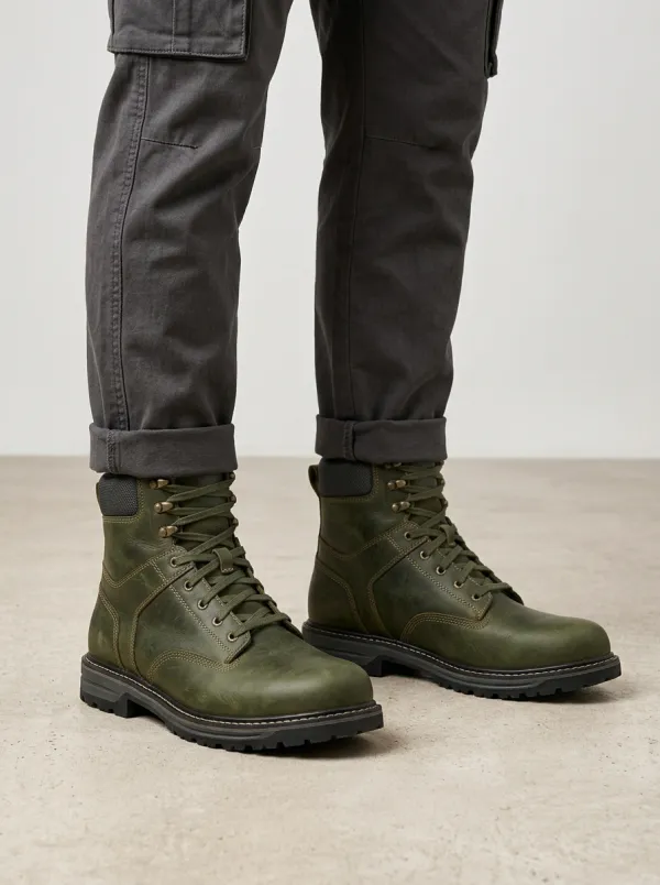 Unisex Leather Waterproof Print Work Boots
