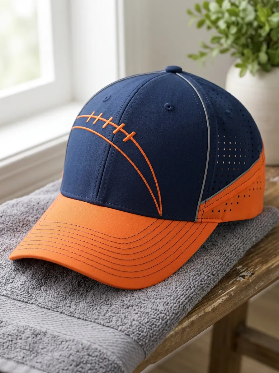 Unisex Football Fan Orange Navy Embroidered Graphic Printed Cap