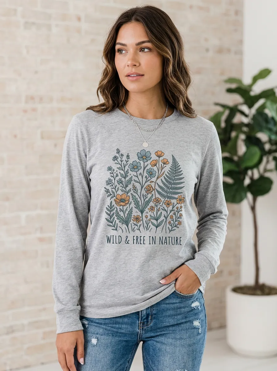 Nature Lover Wildflower Botanical Long Sleeve Shirt