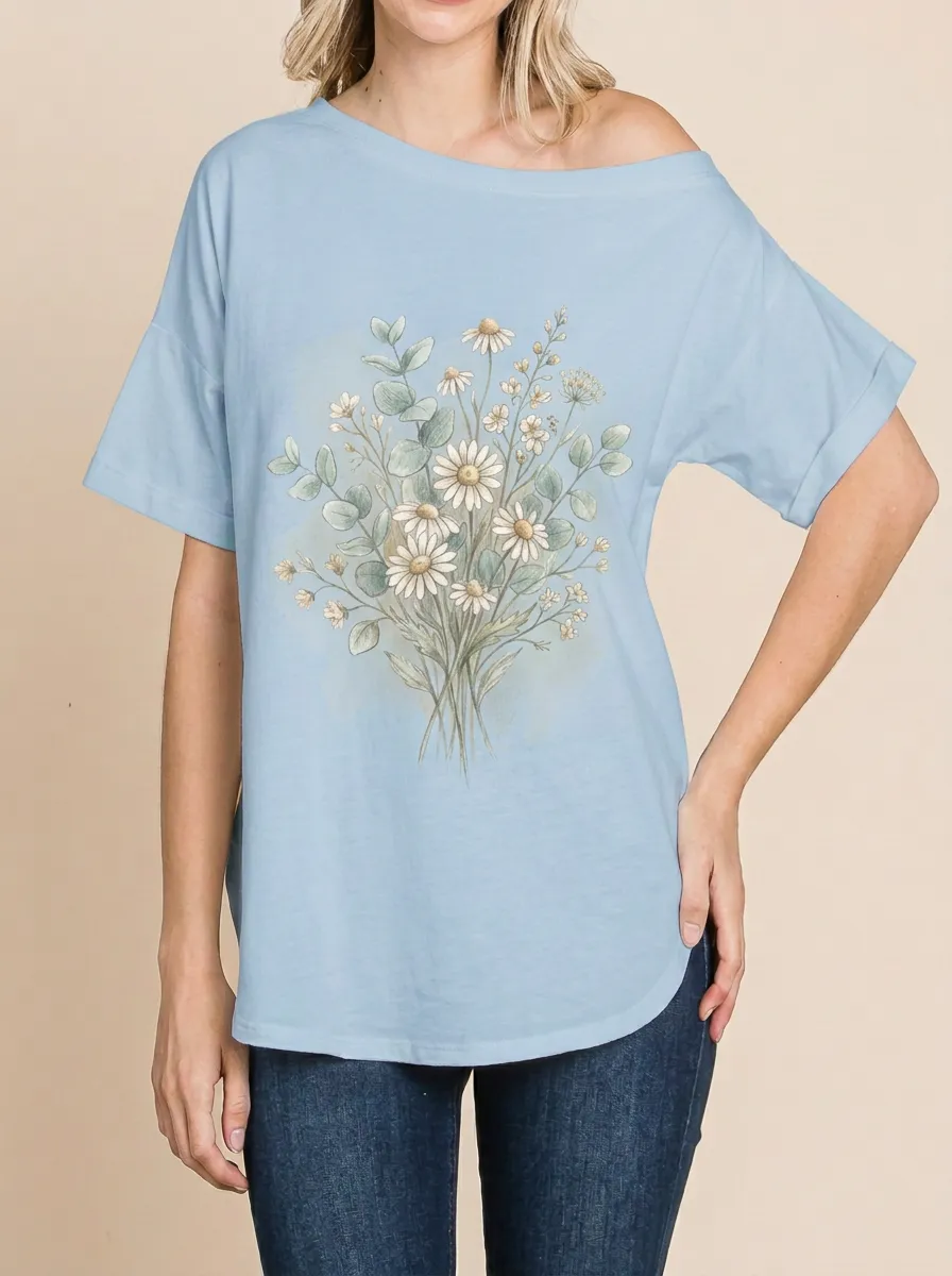 Women's Botanical Nature Lover Daisy Eucalyptus Printed T-shirt