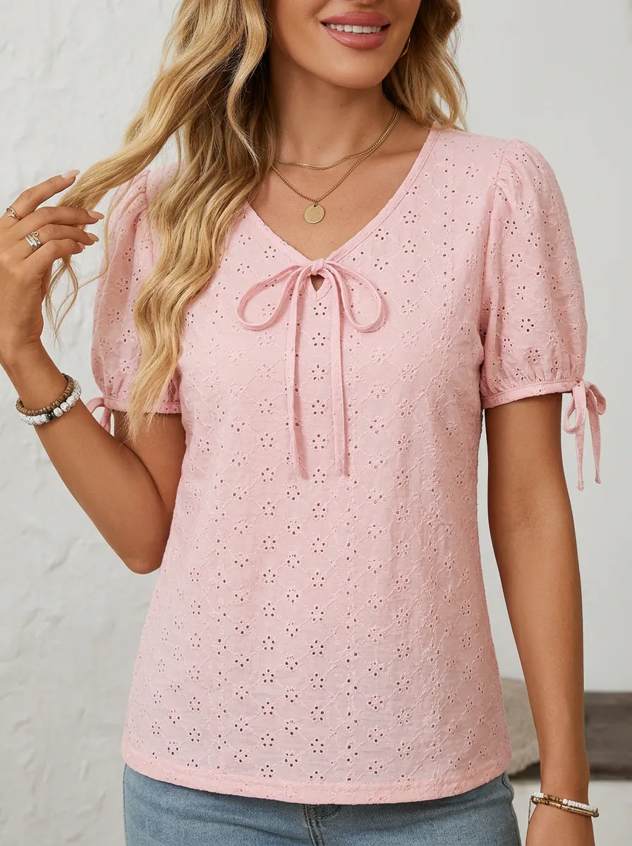 Women's V-neck Tie-neck Relaxed Blouse