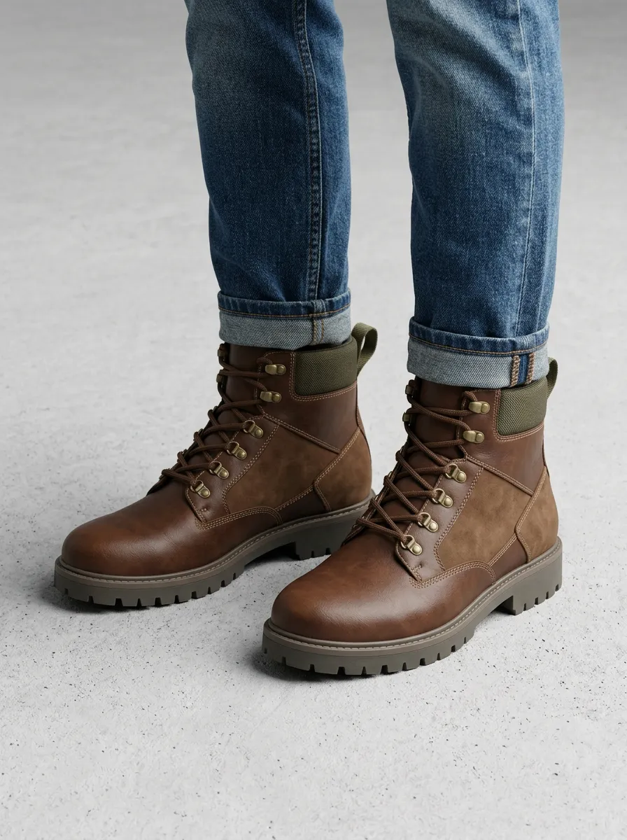 Unisex Leather Hiking Print Work Boots