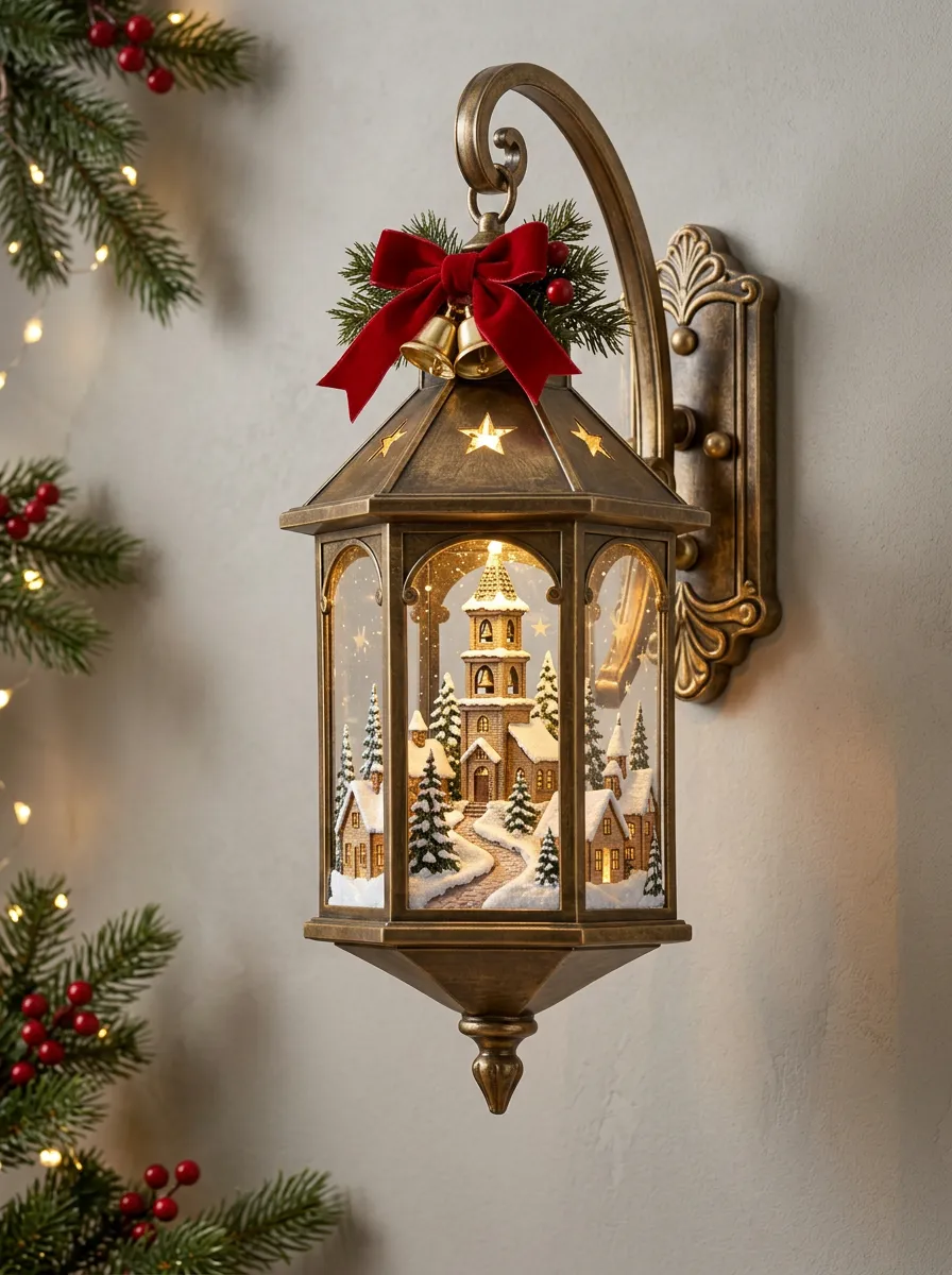 Village Snow Scene Christmas Wall Light