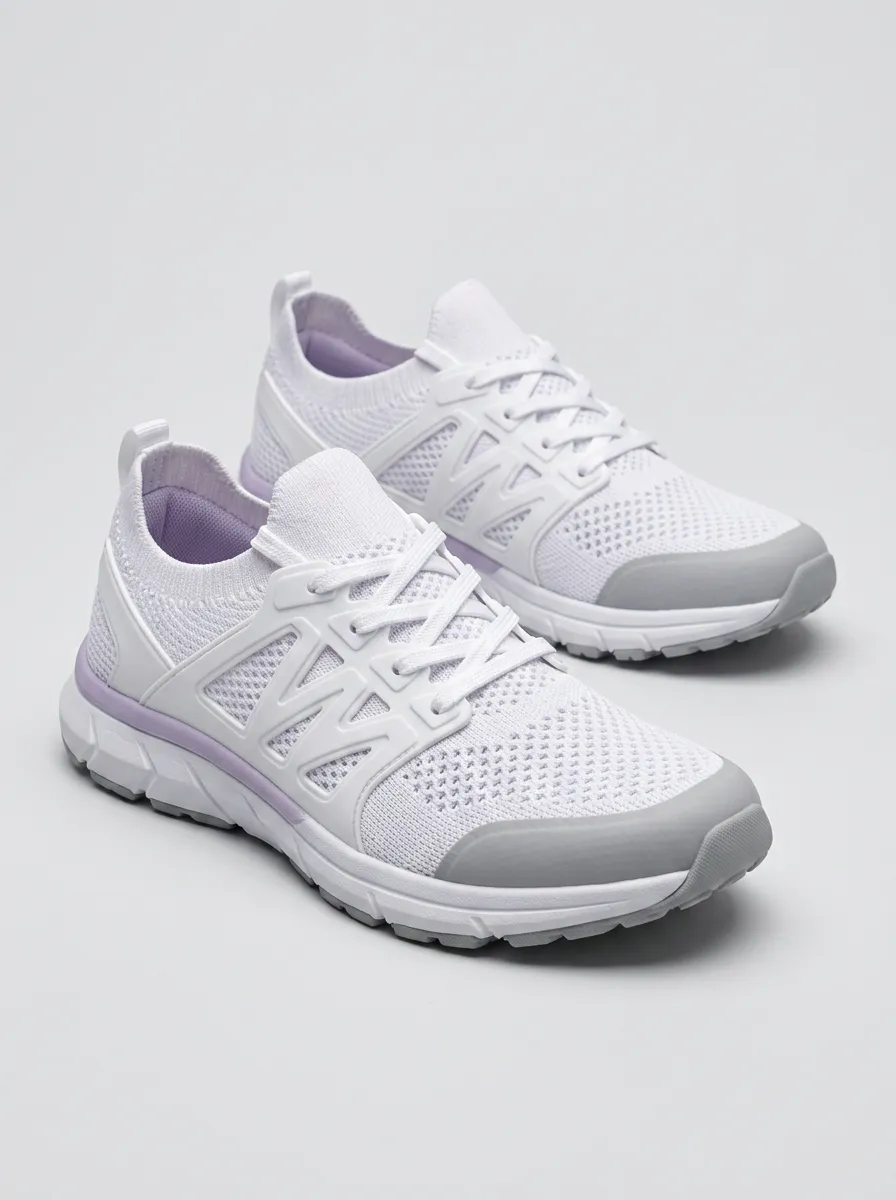 Women's Casual Sport White Purple Mesh Printed Sneakers