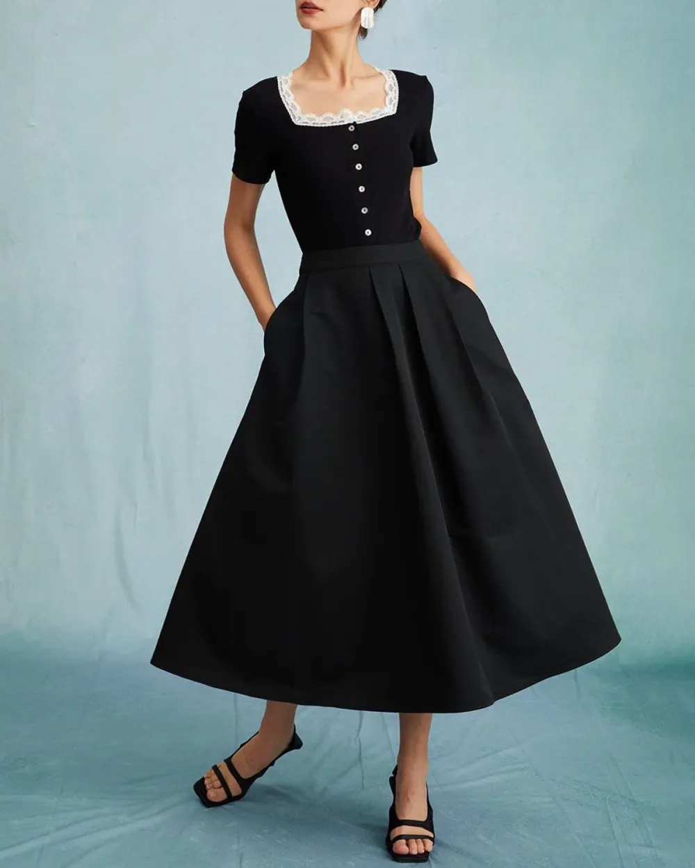Polyester Satin Black Skirt
