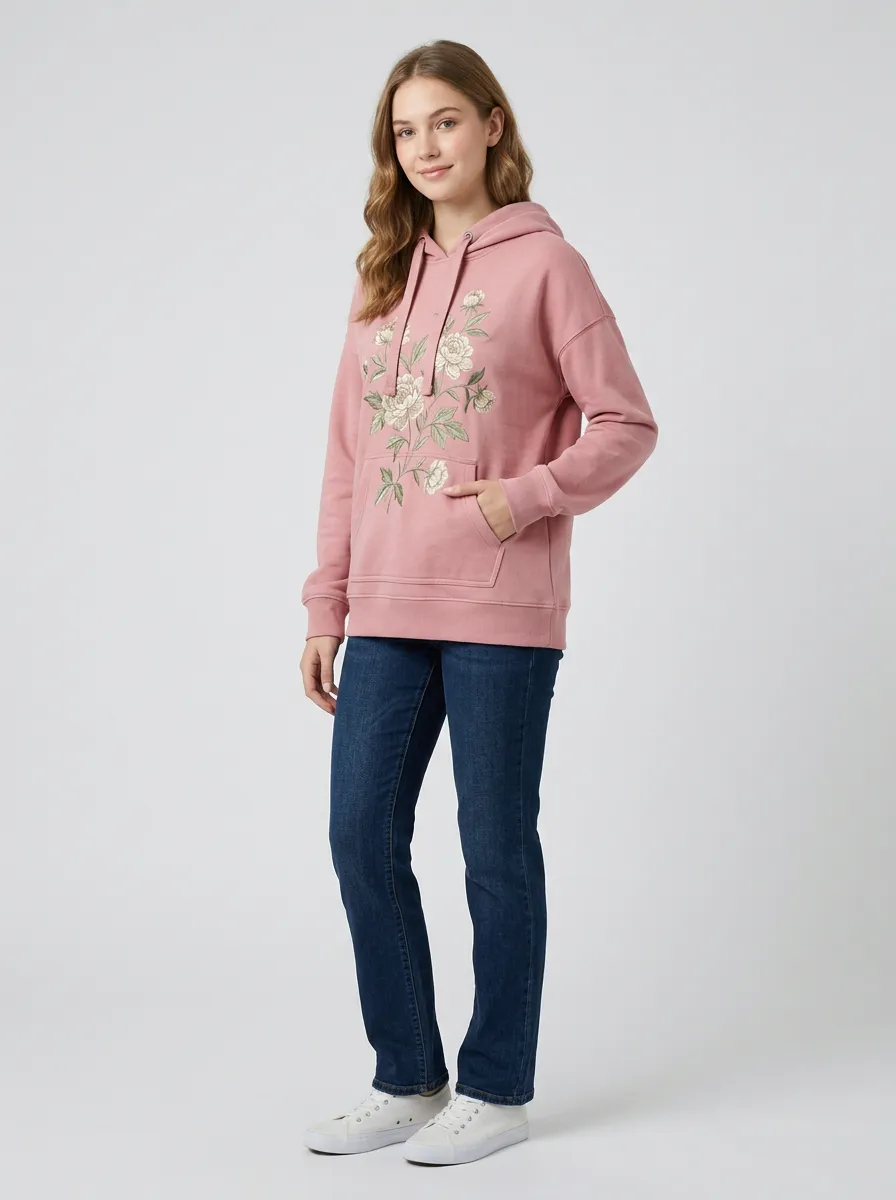 Women's Floral Aesthetic Pink Peony Printed Hoodie
