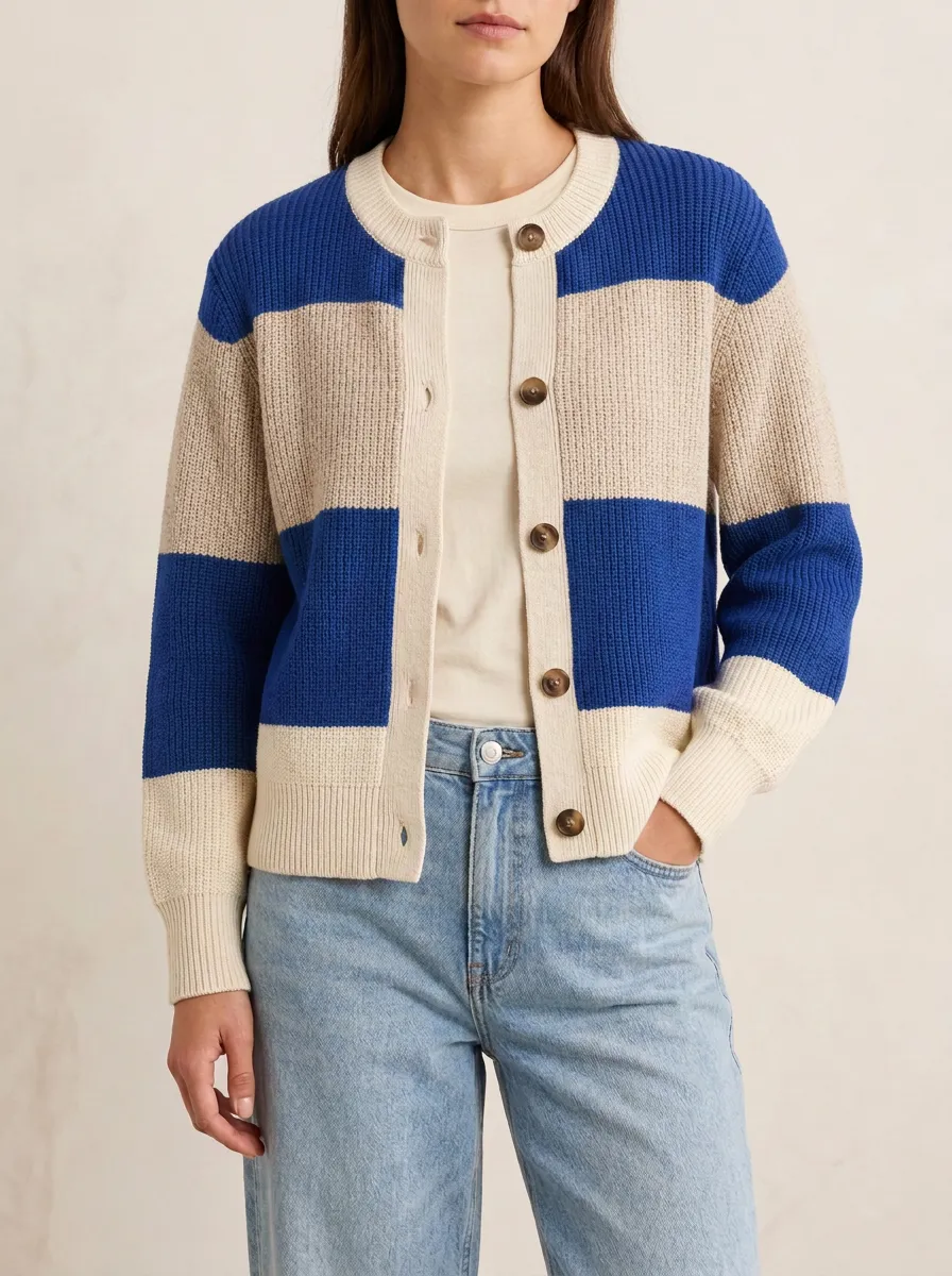 Classic Everyday Distinctive Rugby Striped Knit Cardigan