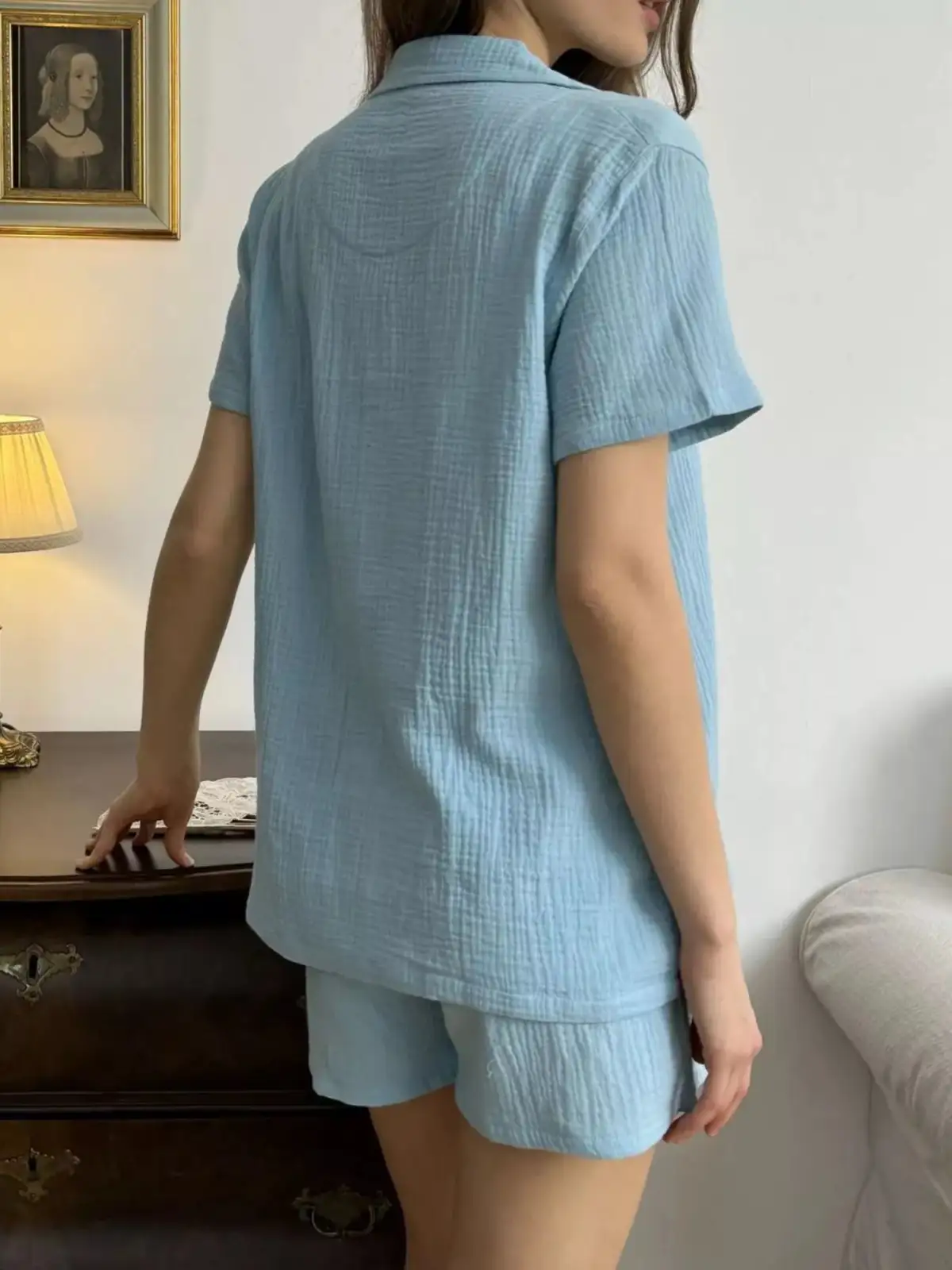 Pocketed Cotton Shirt and Shorts Matching Set