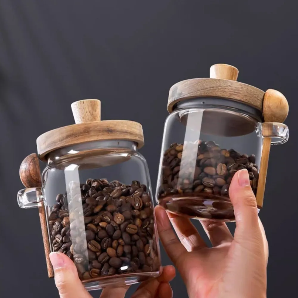 Oak Glass Airtight Storage Jar