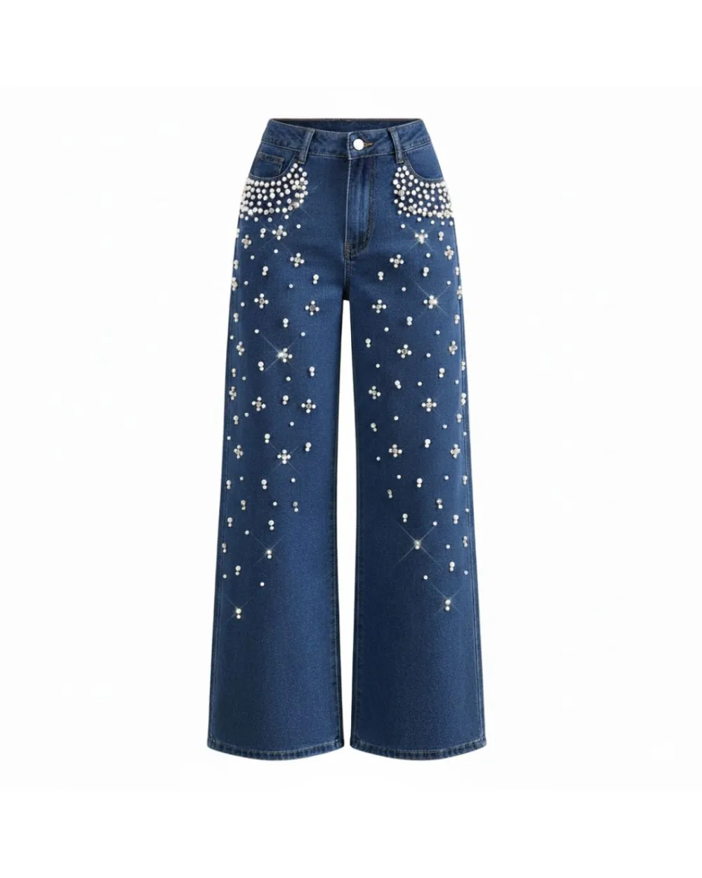 Beaded Relaxed Straight-Leg Jeans