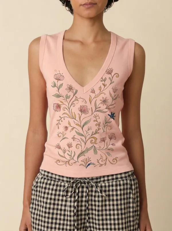 Women's Floral Lover Botanical Vine Printed V-neck Tank Top