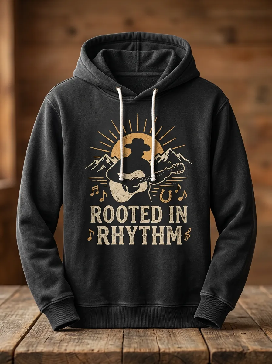 Western-Inspired Motif Unisex Country Music Pullover Hoodie