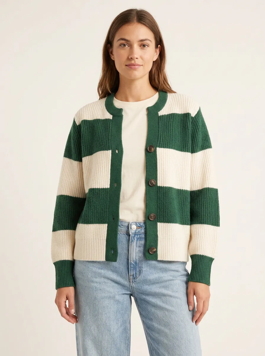 Classic Heritage Distinctive Rugby Striped Knit Cardigan