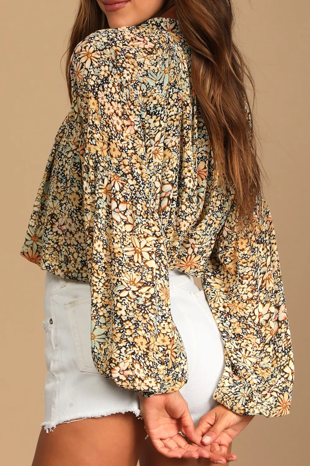 Casual Style Long Sleeve  Multi Floral Print Top