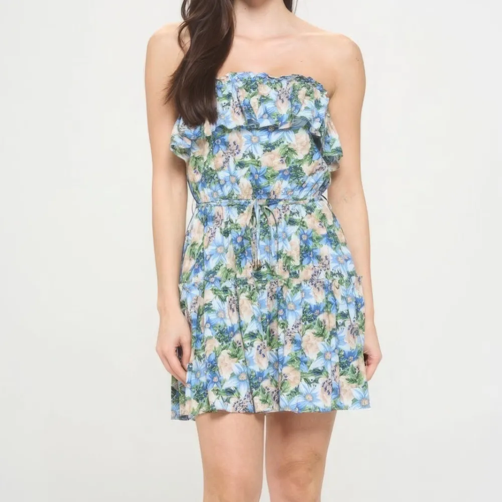 Berry Flower Ruffle Tube Top Mini Dress