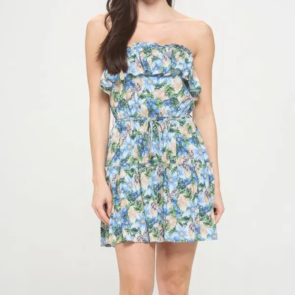Berry Flower Ruffle Tube Top Mini Dress