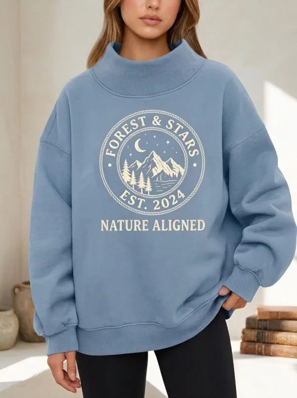 Women's Nature Forest Stars Mountain Printed Sweatshirt