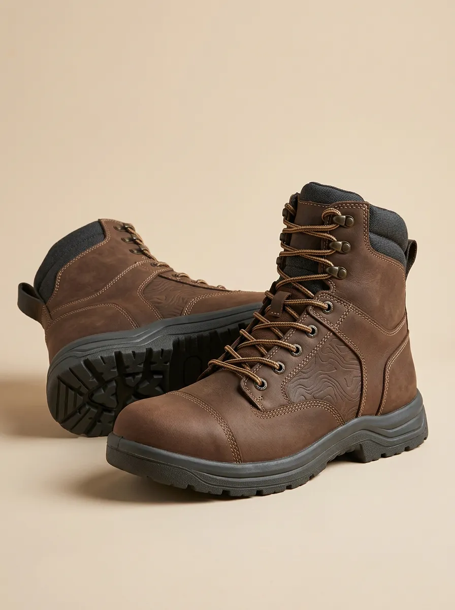 Unisex Clean-Lined Outdoor Hiking Topographic Pattern Print Work Boots