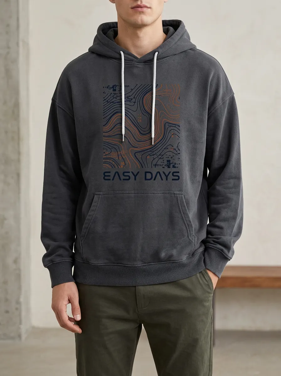 Men's  Topographic Map Print Hoodie