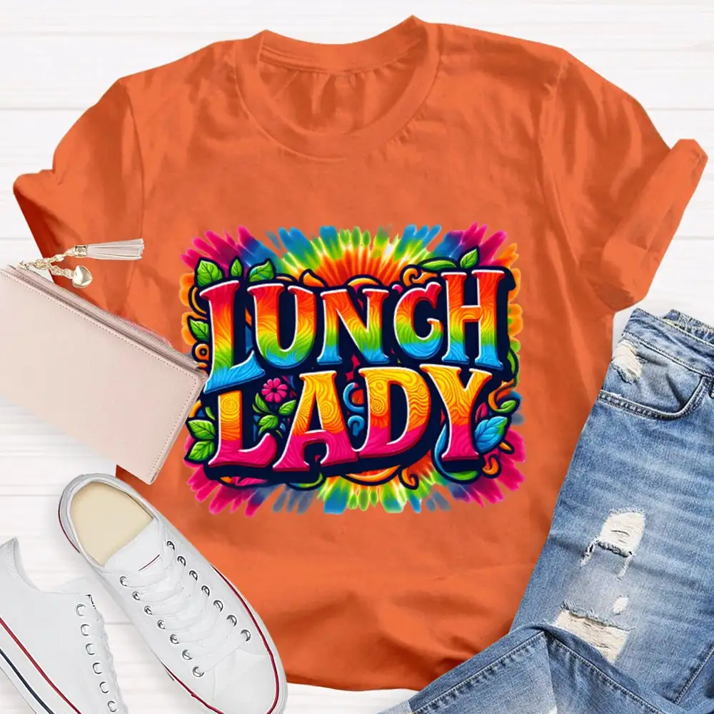 Lunch Lady Colorful Tie-Dye Print T-Shirt