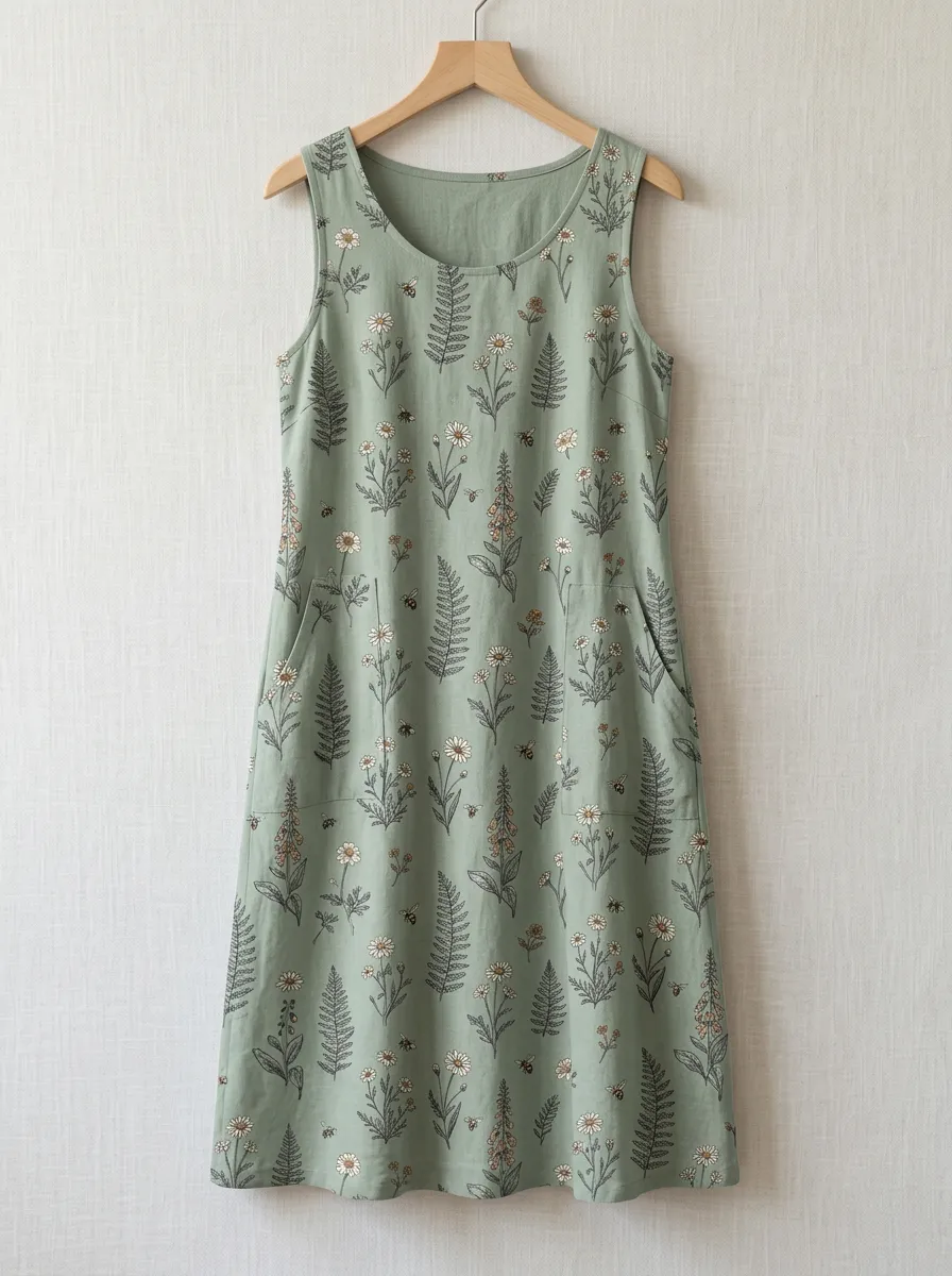 Nature Lover Daisy Fern Bee Sleeveless Dress