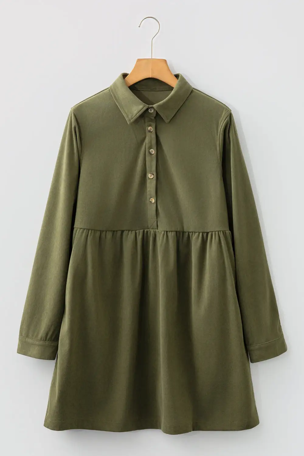 Vineyard Corduroy Half Button Collared Long Sleeve Mini Dress