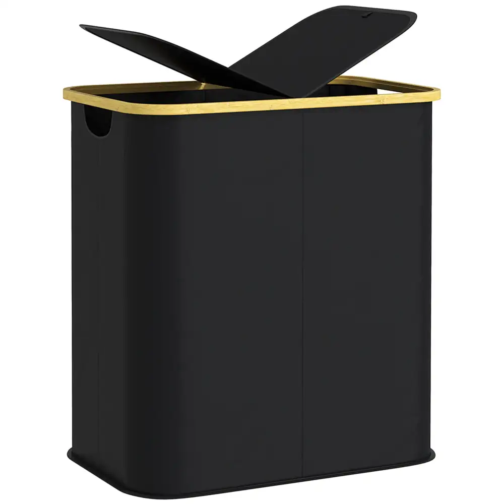 Double Compartment Lidded Foldable Laundry Storage Basket