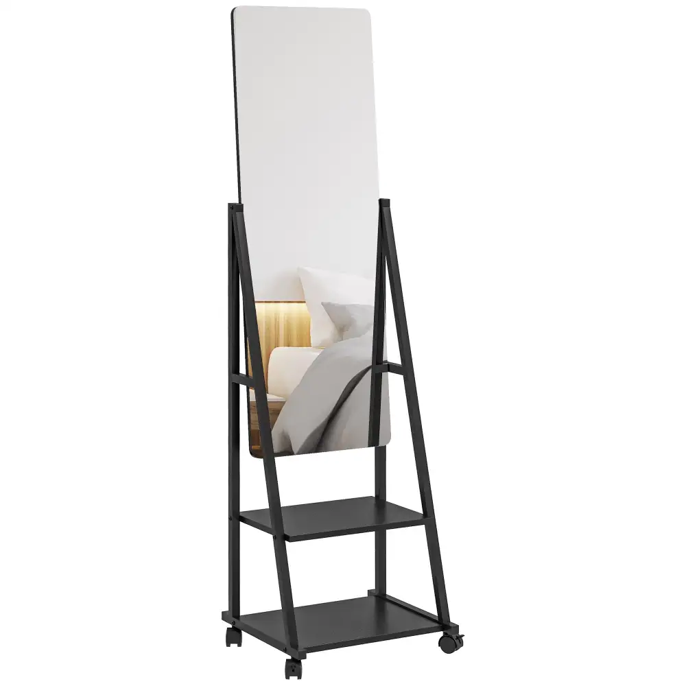 Rolling Dressing Mirror With Shelves