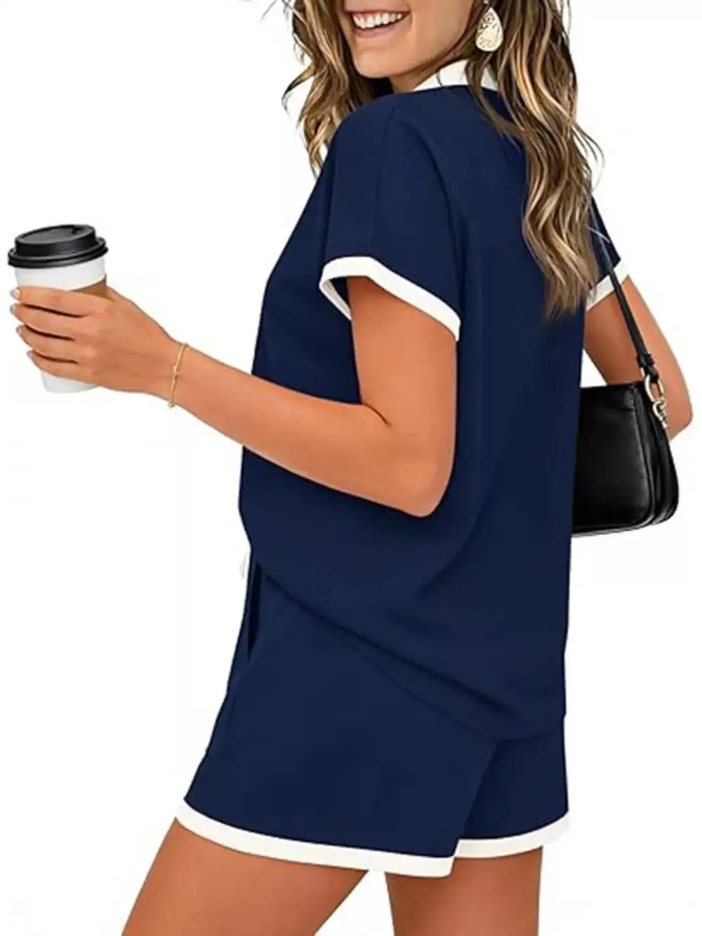 Polo Collar Short Sleeve Top Shorts Set