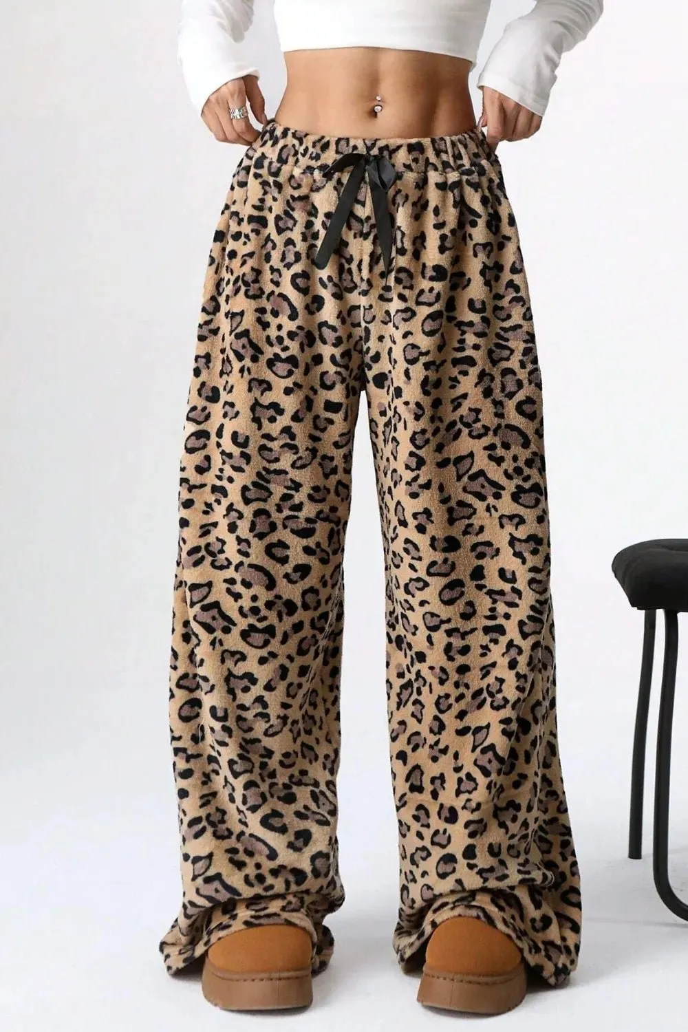 Animal Print Wide Leg Casual Pants