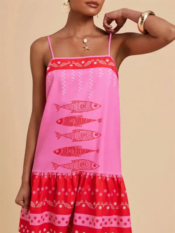 Spaghetti-Strap Printed Mini Dress