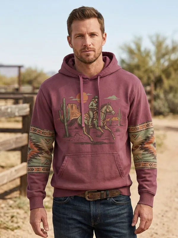 Prairie Sky Horse Cactus Desert Country Classic Men's Western Sweatshirt