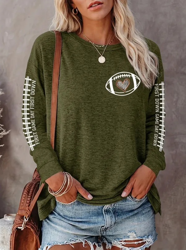 Women's Bold Gridiron Heart Ball Crewneck Long Sleeve T-Shirt