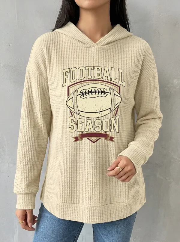 Women's Football Season American Football Graphic Printed Waffle Hoodie