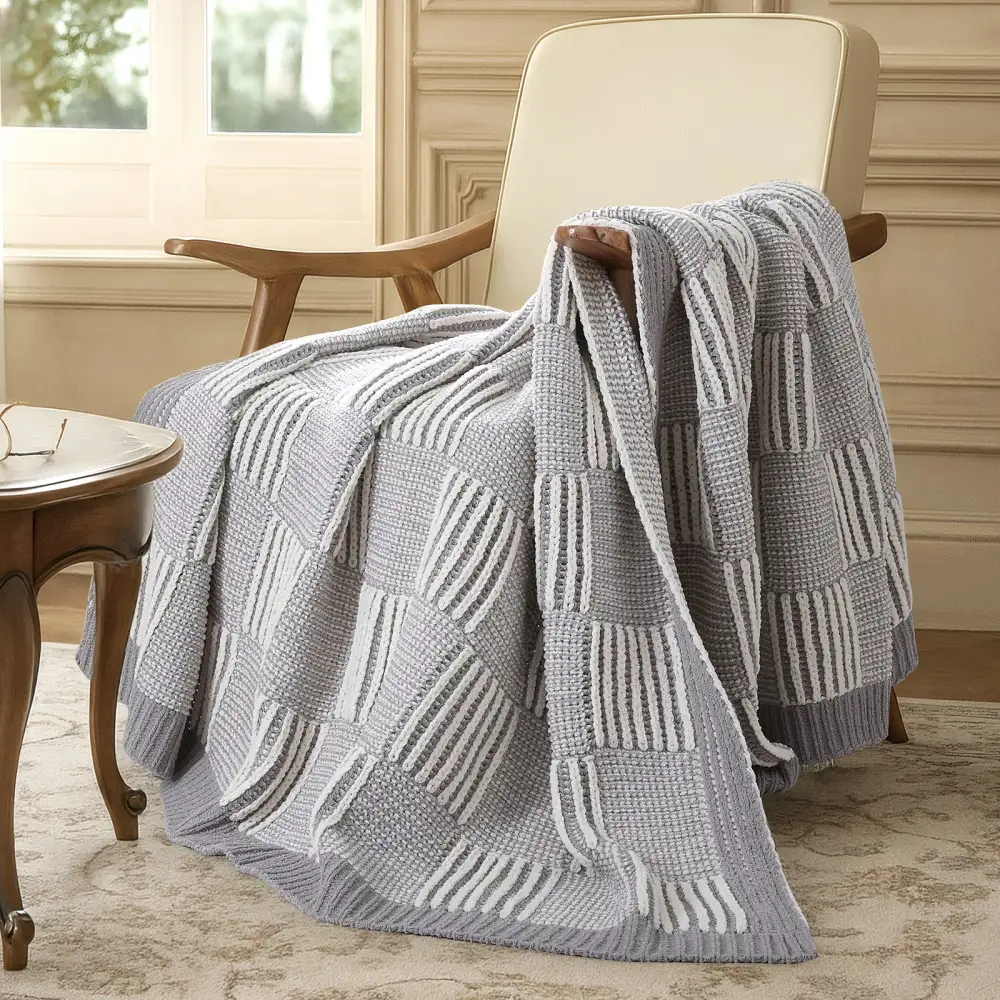 Checkered Chenille Two-Tone Throw Blanket