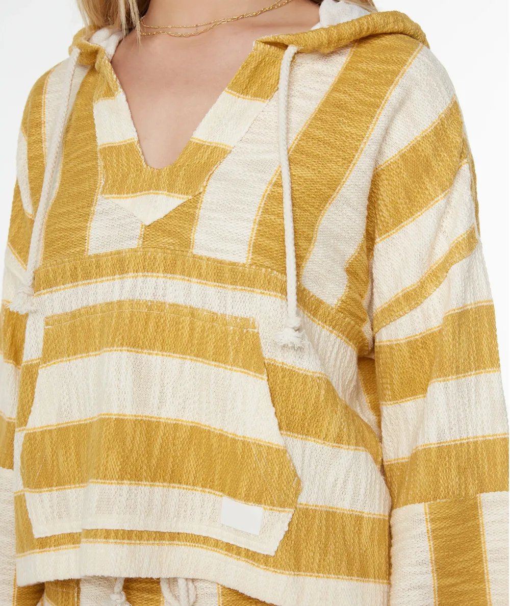 Coarse Striped Hooded Pure Cotton Sweatshirt