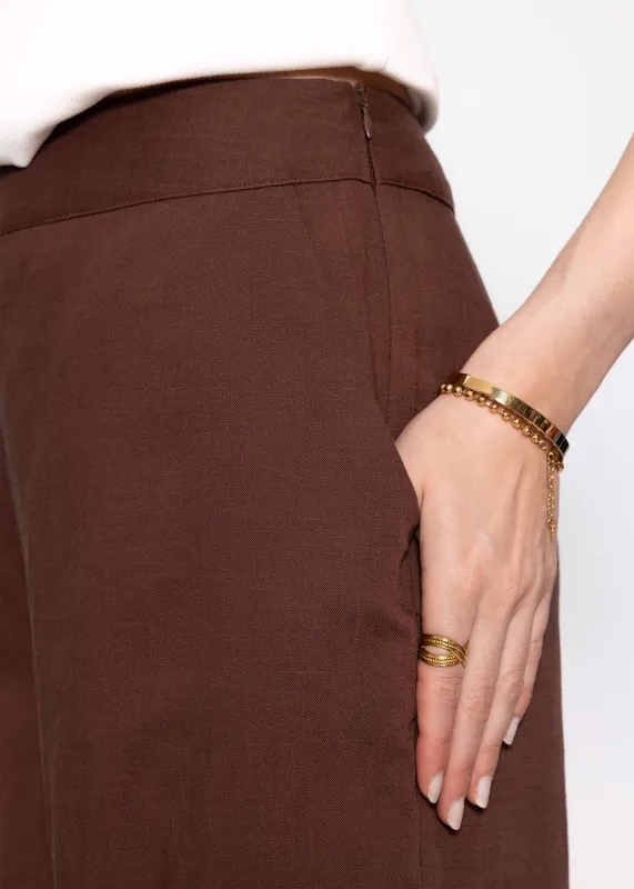 Brown Linen Straight Pants