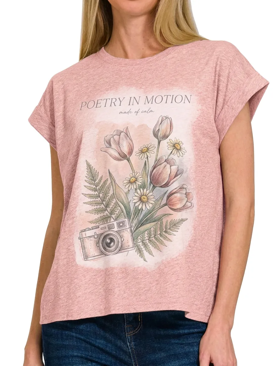 Women's Photography Lover Tulip Flower Printed T-shirt