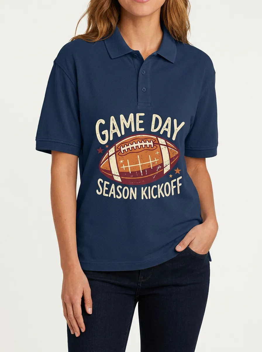 Women's American Football Game Day Season Kickoff Printed Polo Shirt